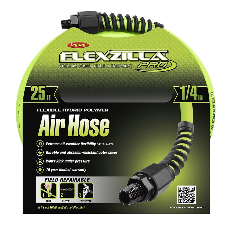 Flexzilla Pro Air Hose, 1/4 in. x 25 ft., Heavy Duty, Lightweight, Hybrid, ZillaGreen - HFZP1425YW2 - Image 2